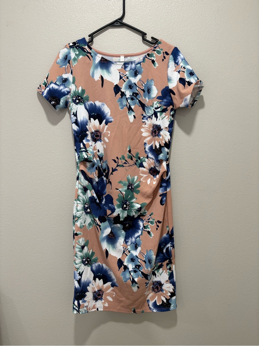 Pinkblush maternity Peach Floral Midi Dress with Blue Blooms